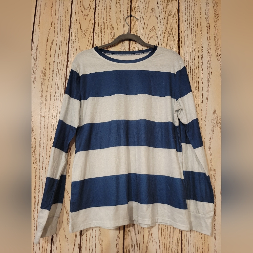 Blue and White Striped Long Sleeve Shirt